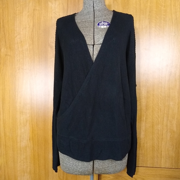 NUDE apparel black knit crossover deep plunge sweater - Picture 6 of 9